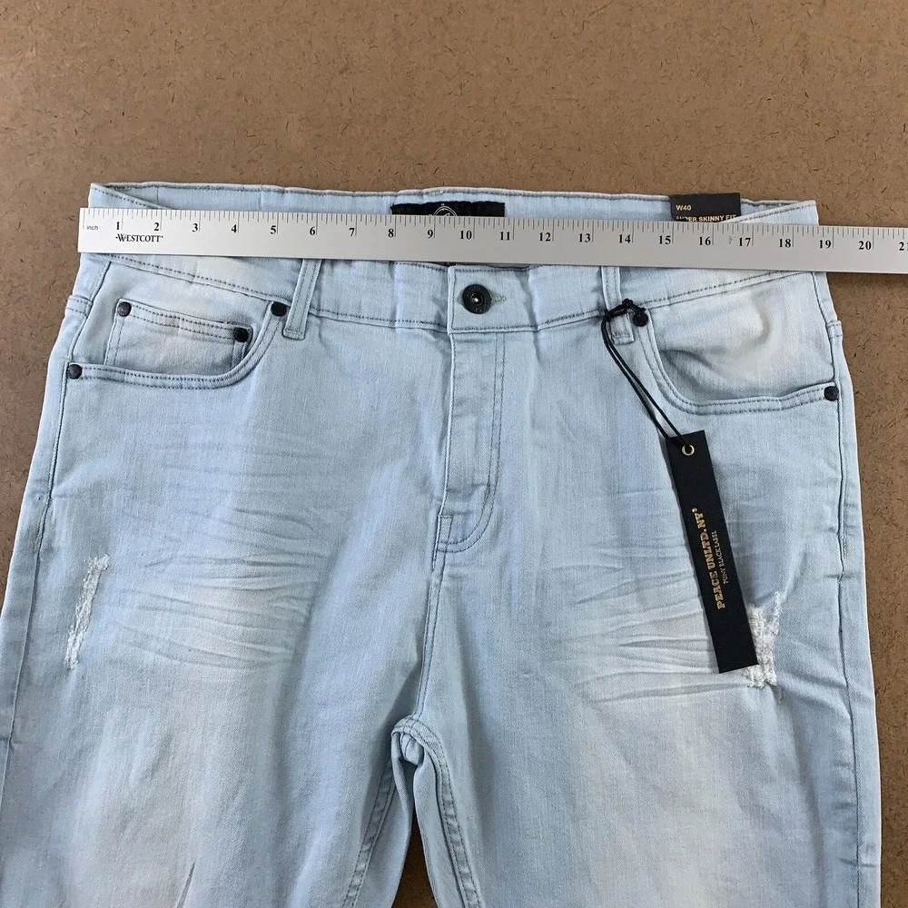 Peace Untd Men's Size 40 Light Wash Distressed Stretch Super Skinny Jeans NWT